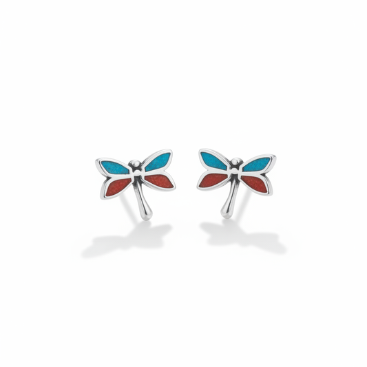 Pair of dragonfly studs on white