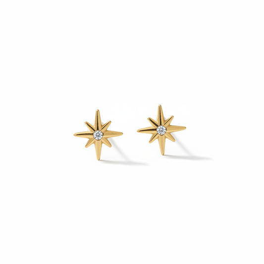 Pair of gold star studs on white