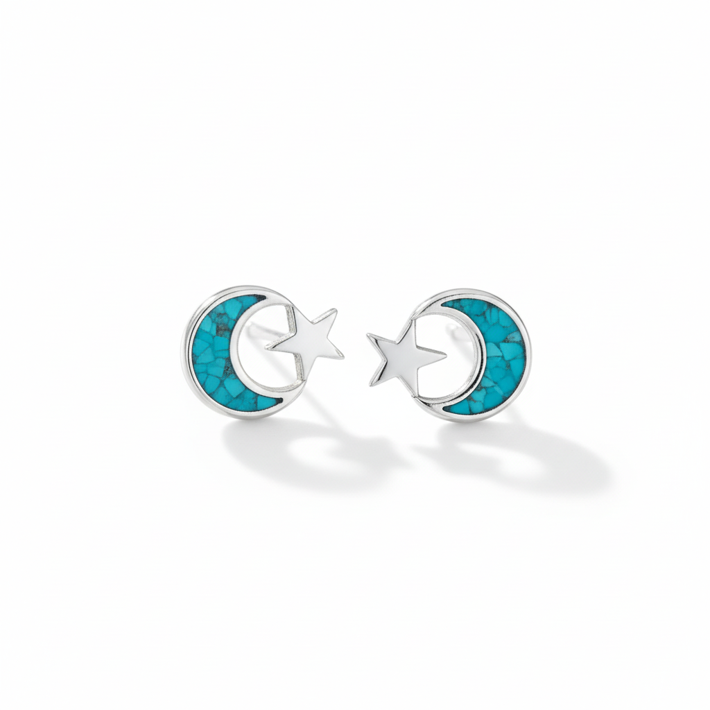 Pair of moon star studs on white