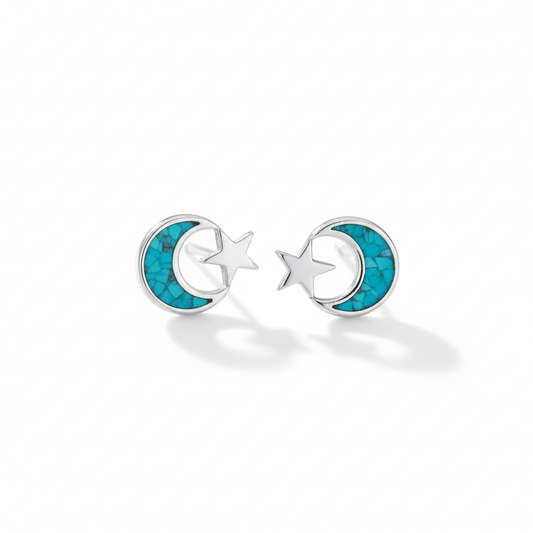 Pair of moon star studs on white