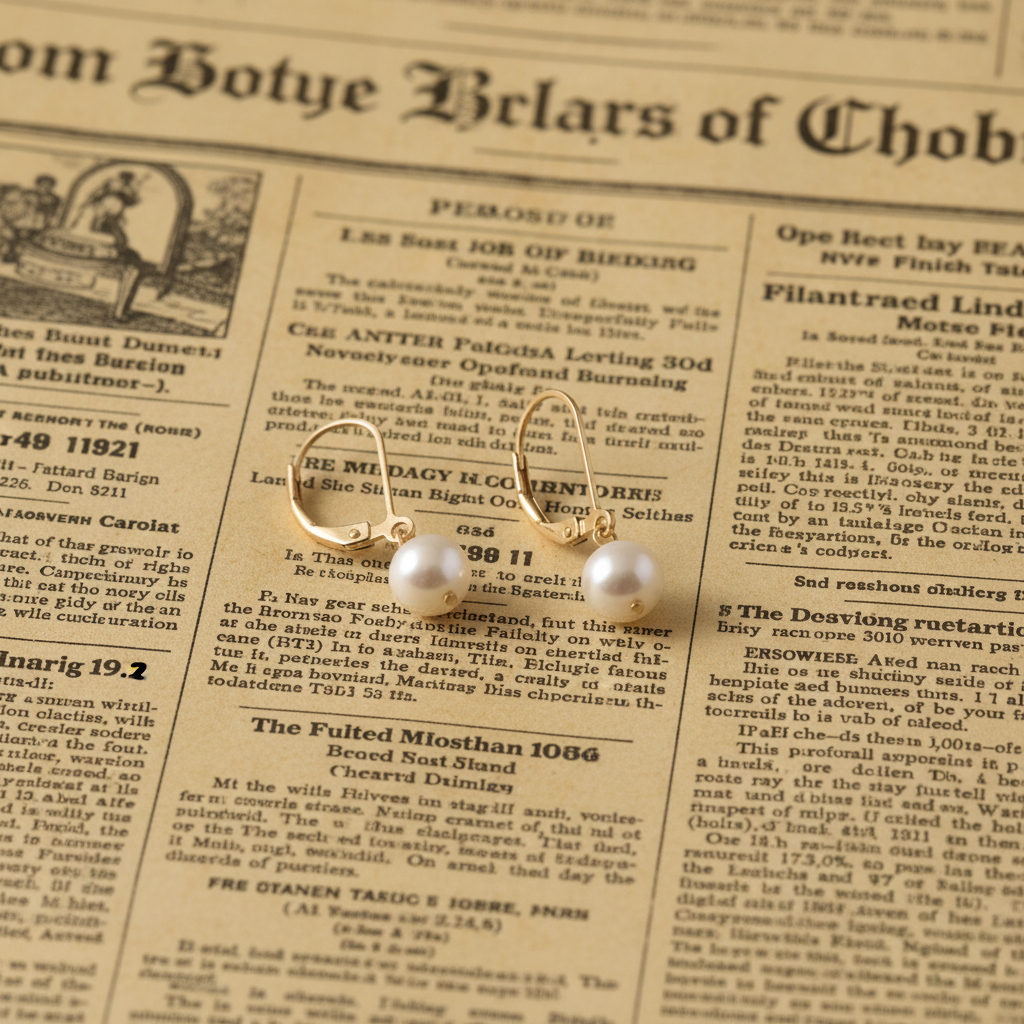 Pearl essence earrings on vintage newspaper
