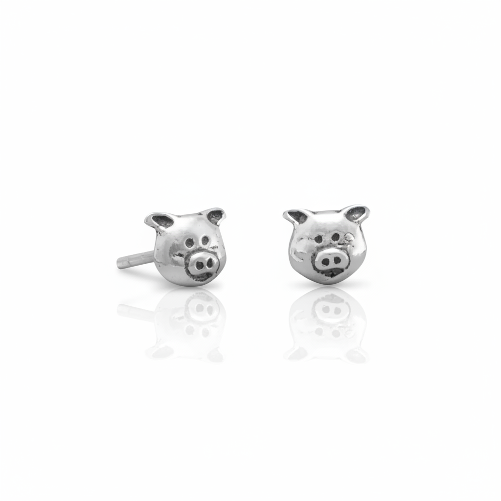 Pig Face Stud Earrings - White Background