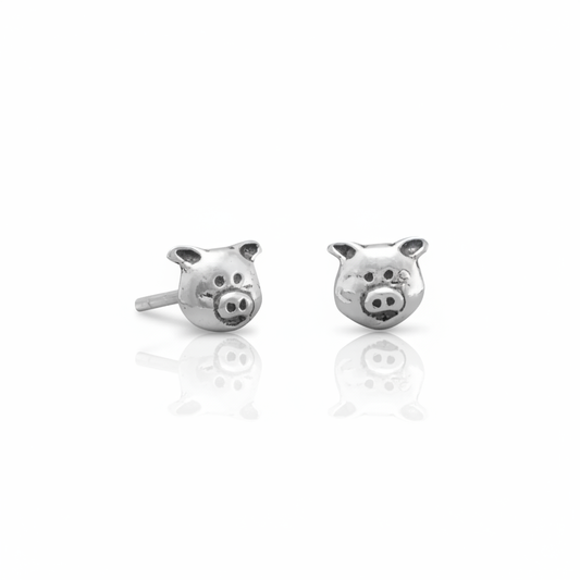 Pig Face Stud Earrings - White Background