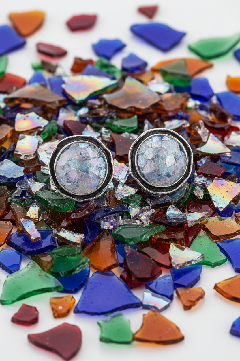 Rainbow Iridescent Glass Shards Roman Glass Studs