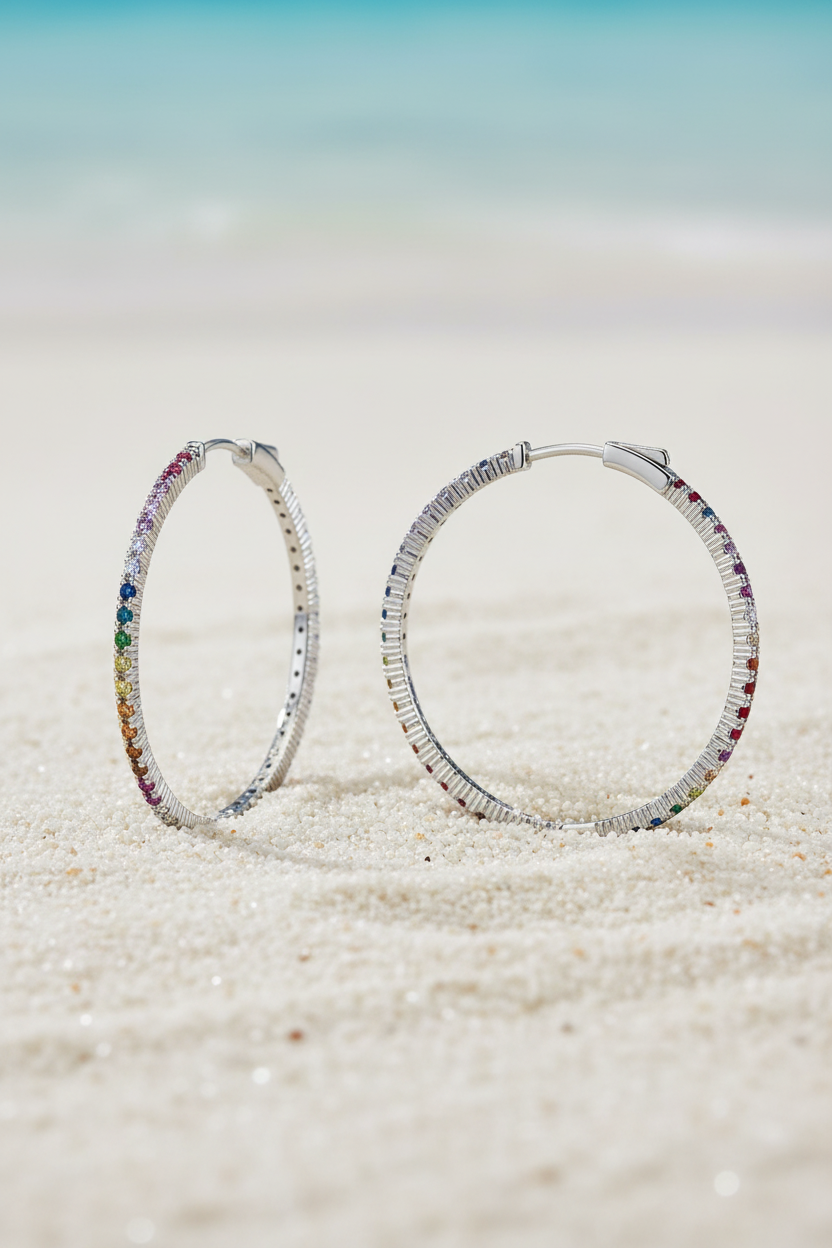 Rainbow spectrum hoops on fine white sand