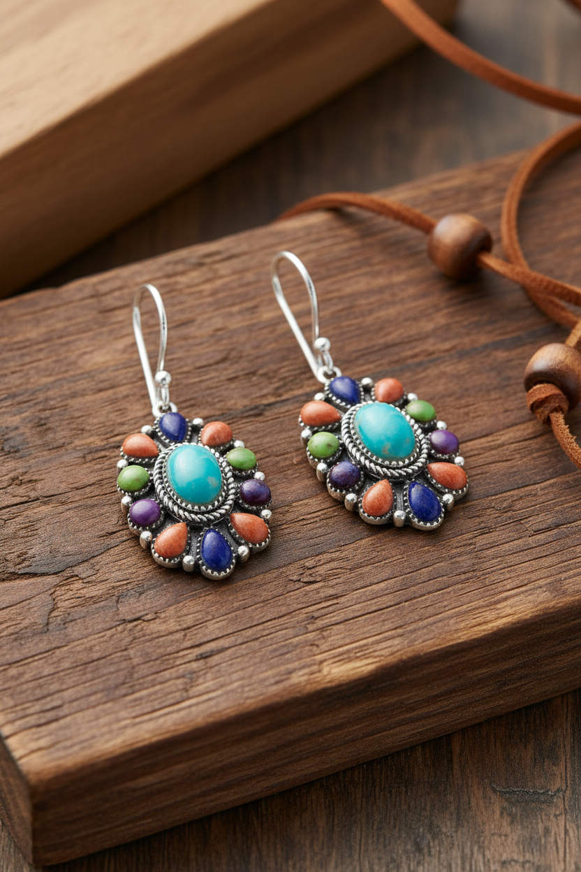 Reclaimed Wood Multi-Gemstone Flower