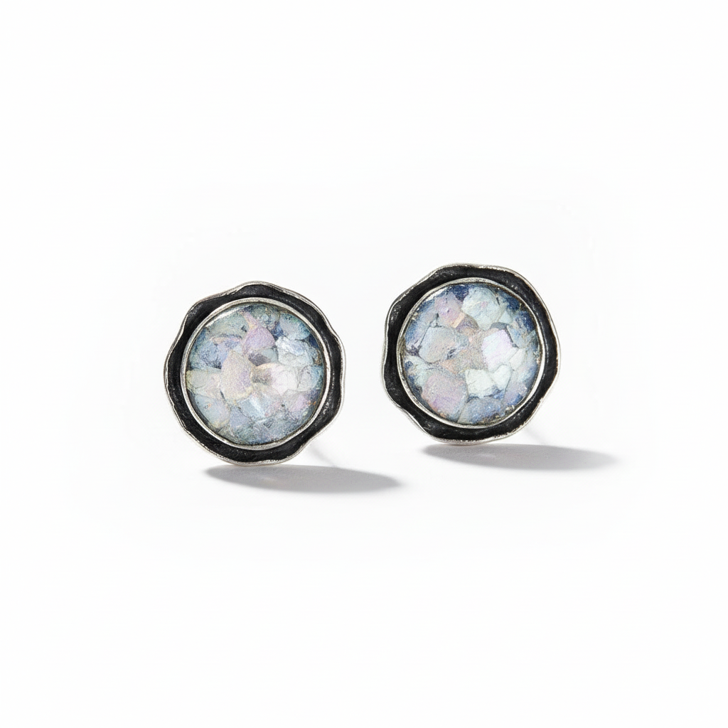 Roman Glass Studs White Detailed