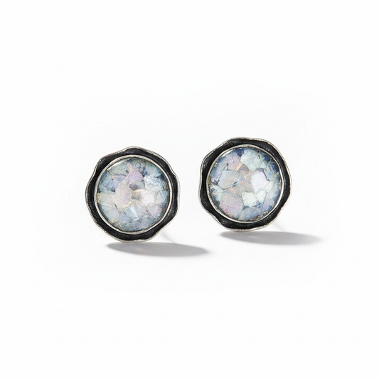 Roman Glass Studs White Detailed