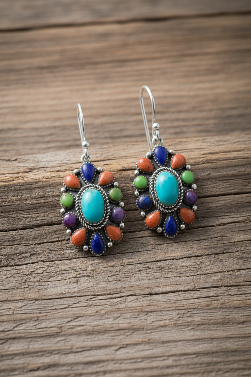 Rustic Wood Multi-Gemstone Flower