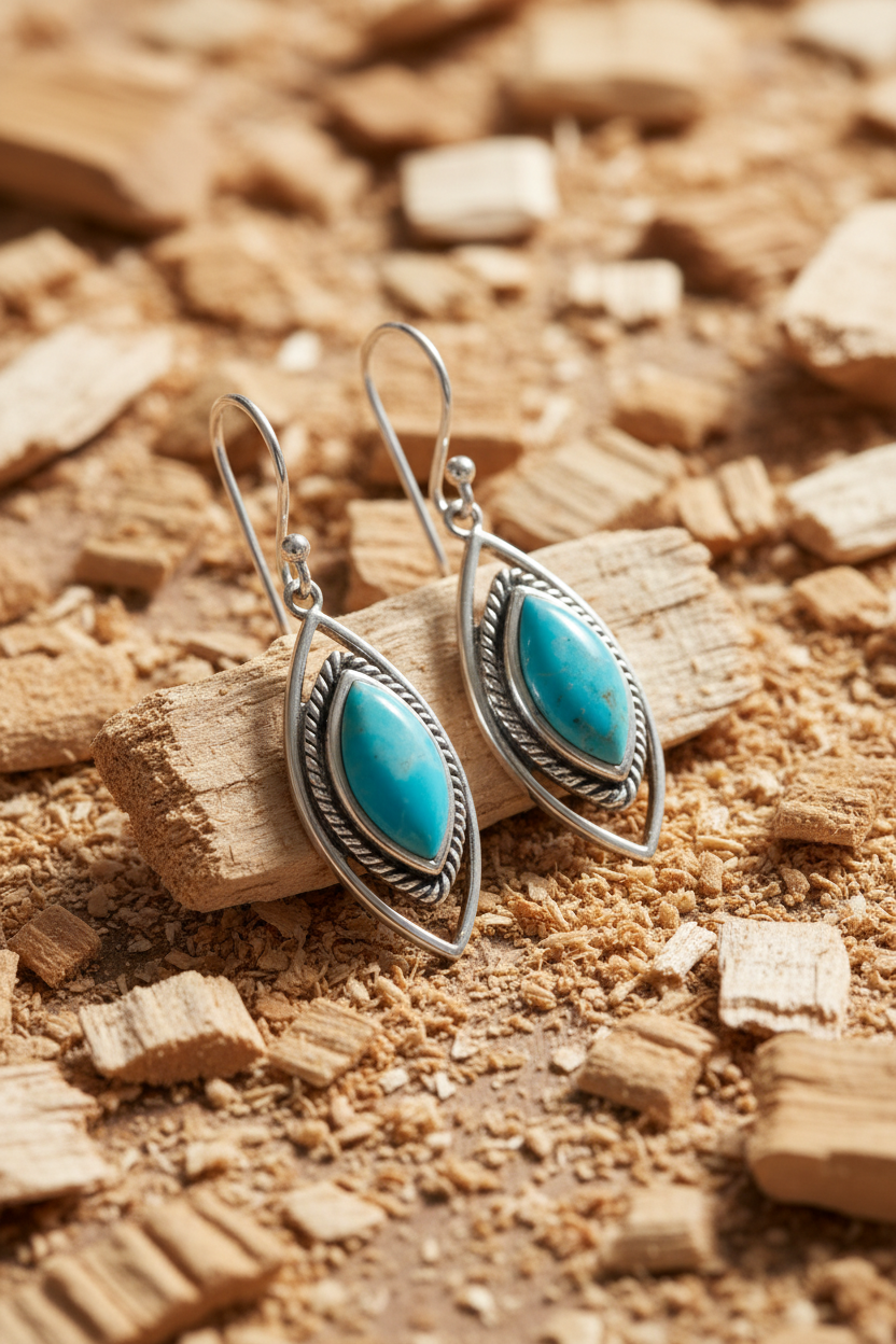 Scattered Wood Chips Marquise Turquoise