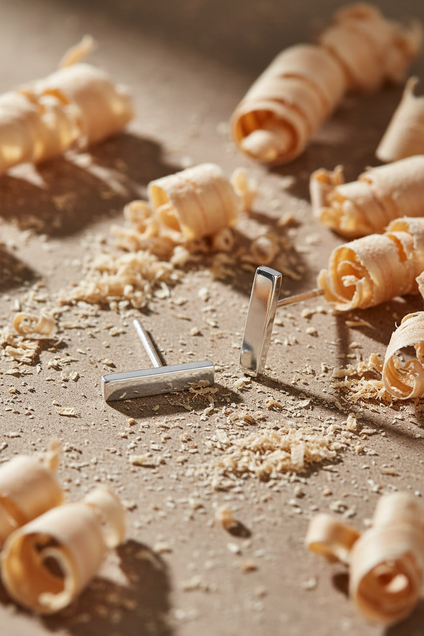 Scattered Wood Shavings Silver Bar Studs