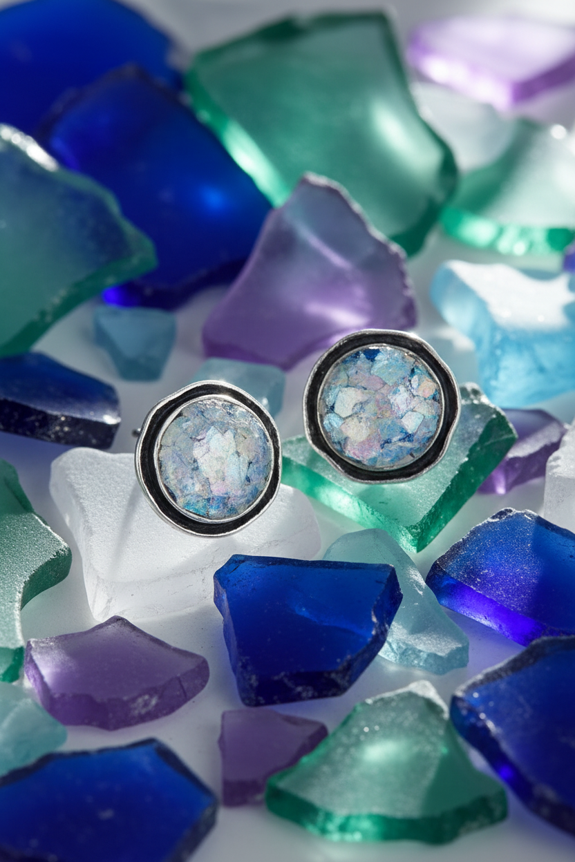 Sea Glass Fragments Roman Glass Studs