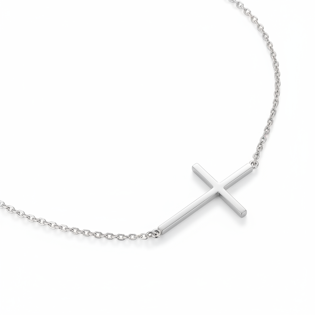 Sideways cross necklace 45 degree angle