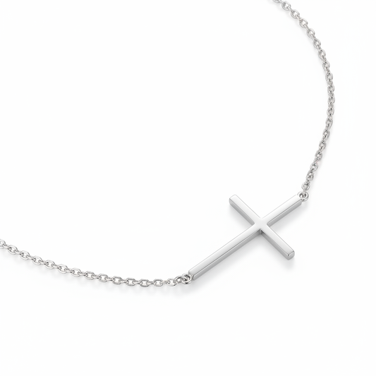 Sideways cross necklace 45 degree angle