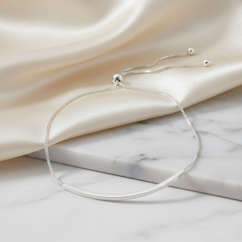 Silver bar bolo bracelet with elegant background