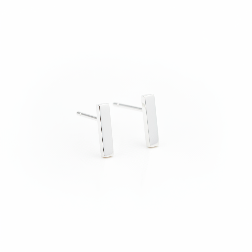 Silver Bar Studs White Angled
