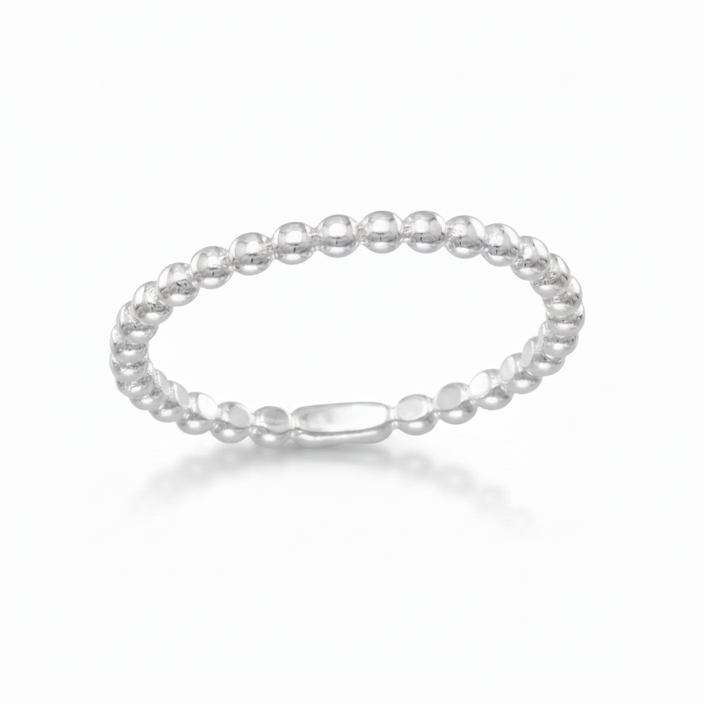 Silver Beaded Ball Full Eternity Band Ring Pure White Background No Stamp 1x1