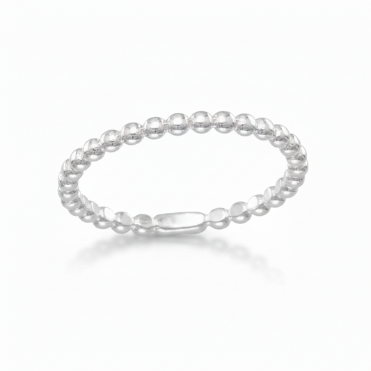 Silver Beaded Ball Full Eternity Band Ring Pure White Background No Stamp 1x1