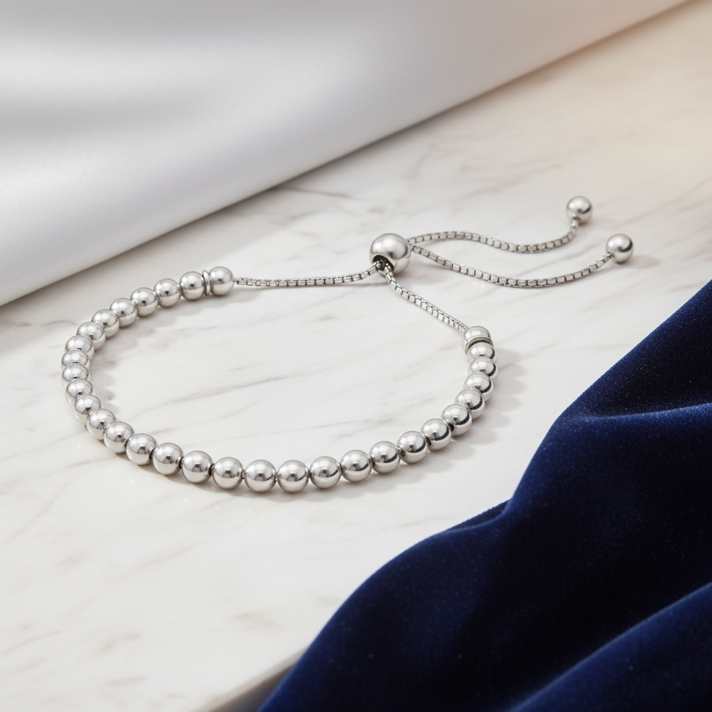 Silver Beaded Bracelet with Background