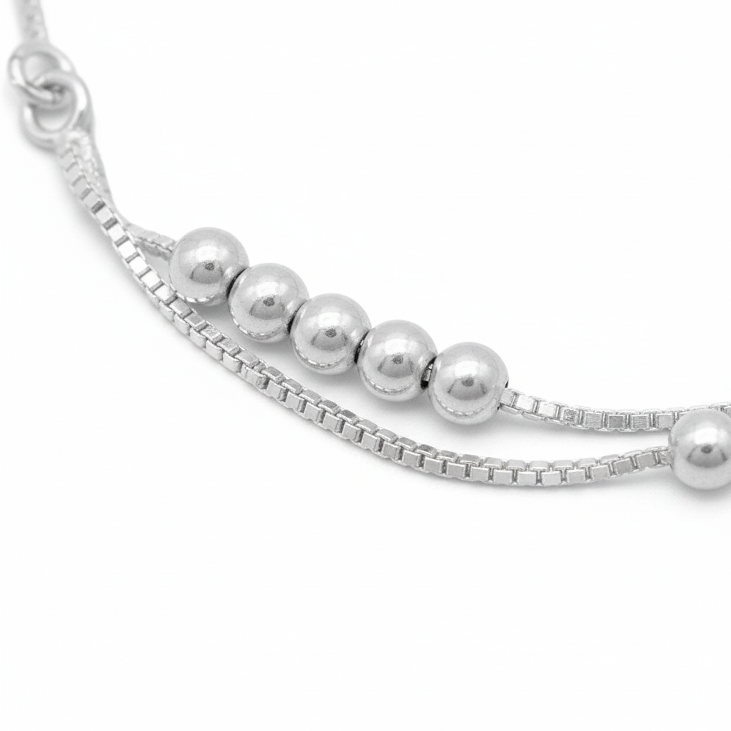 Silver beads extreme close-up