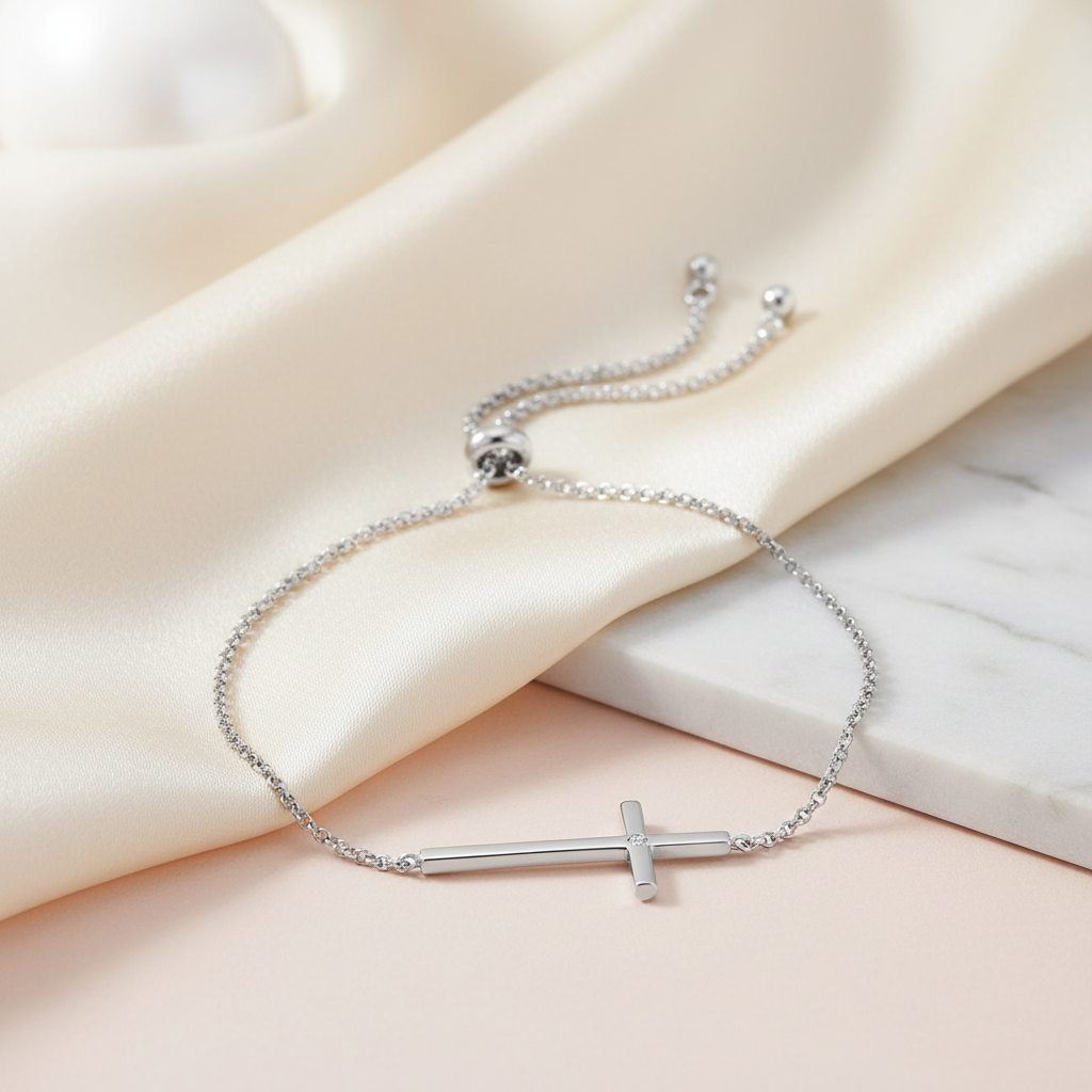 Silver Cross Bracelet with Background