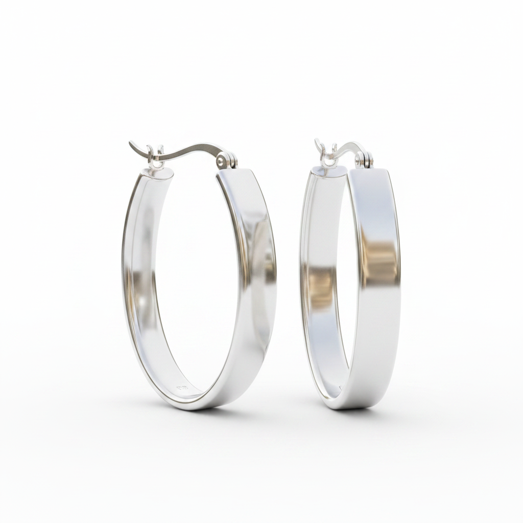Silver Hoop Earrings - White Background