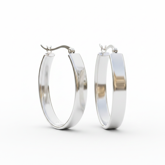 Silver Hoop Earrings - White Background