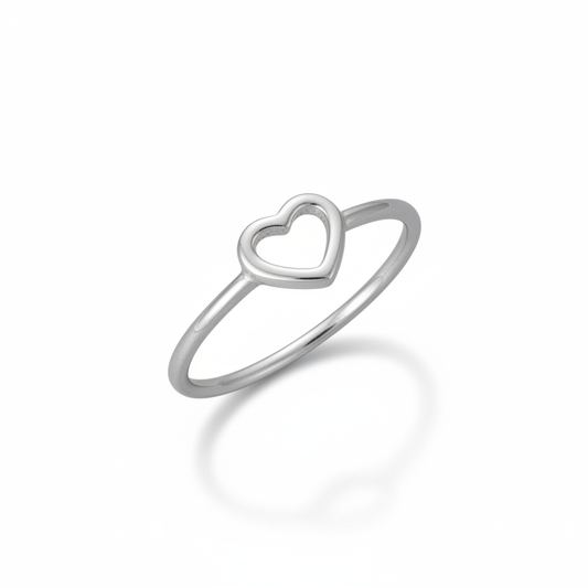 Silver Open Heart Ring Angled White Background HD