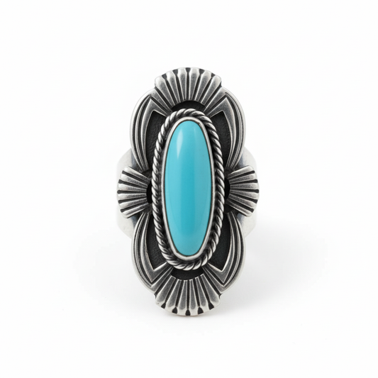 Southwestern Turquoise Shield Ring White Background HD