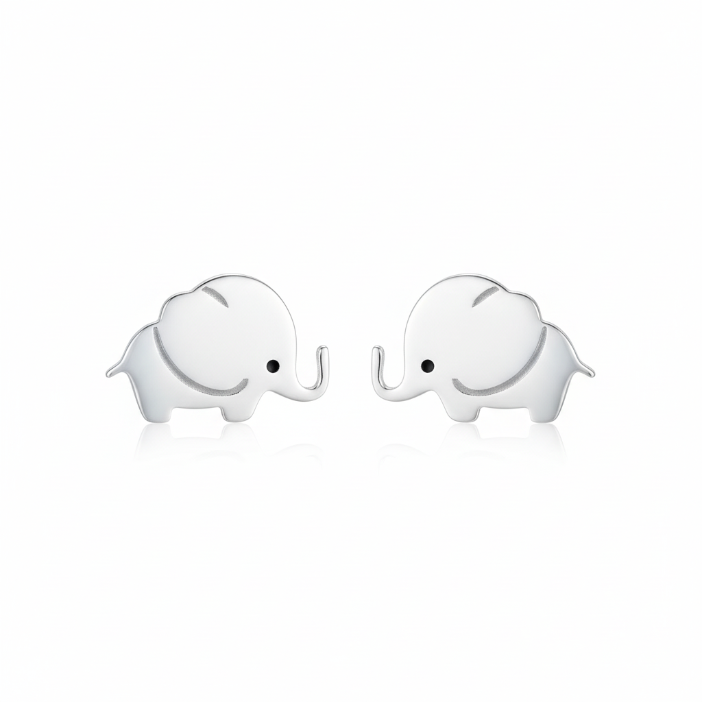Sterling silver elephant studs symmetrical view