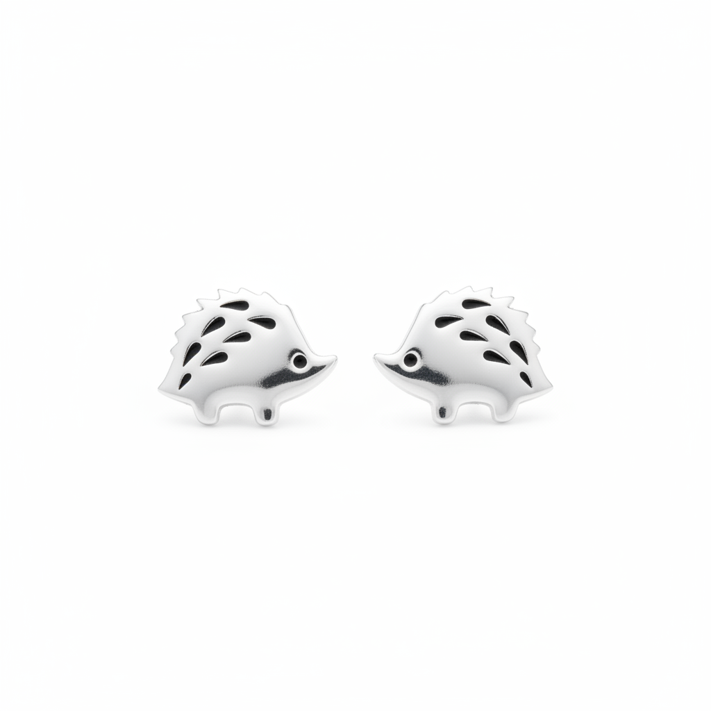 Sterling silver hedgehog studs symmetrical view