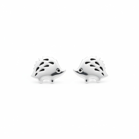 Sterling silver hedgehog studs symmetrical view