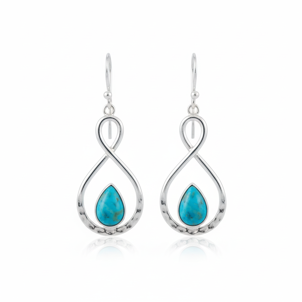 Sterling silver infinity turquoise earrings symmetrical view