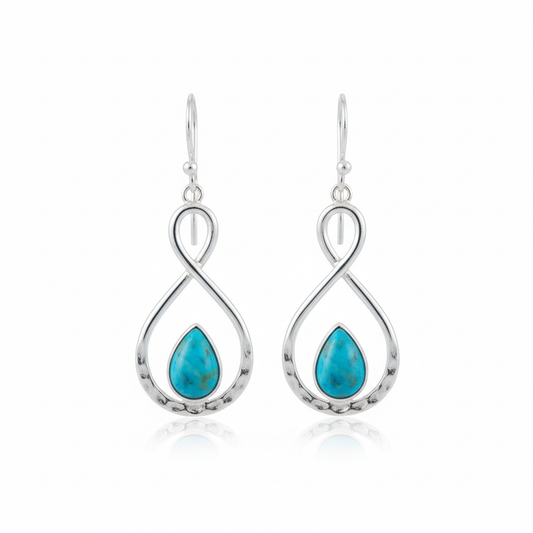 Sterling silver infinity turquoise earrings symmetrical view