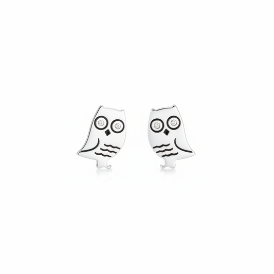 Sterling silver owl studs symmetrical view