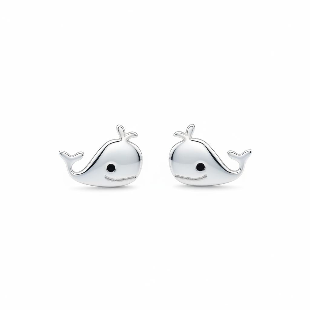 Sterling silver whale studs symmetrical view