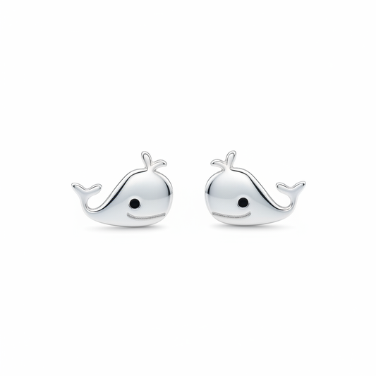 Sterling silver whale studs symmetrical view