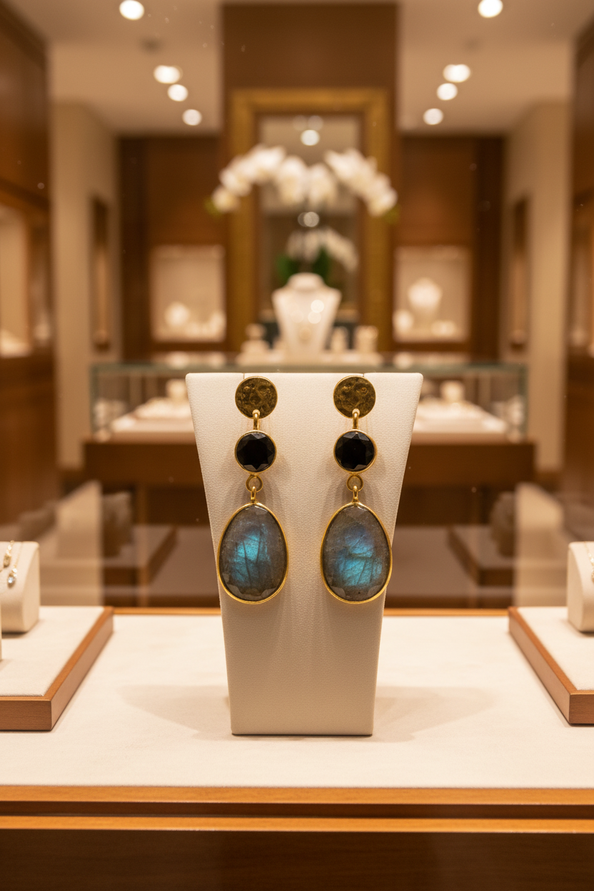 Store window display with earrings