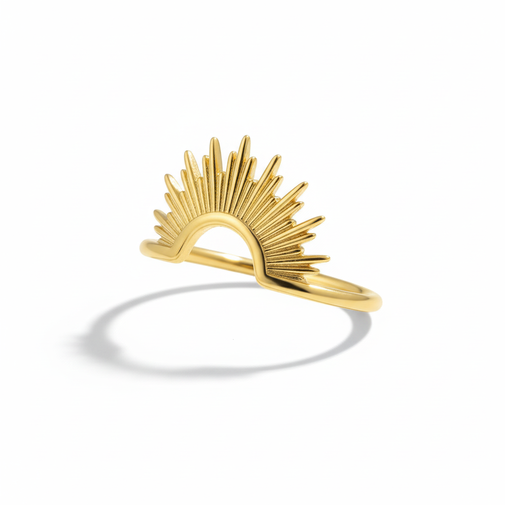 Sunburst Ray Gold Ring Tilted Pure White Background 1x1