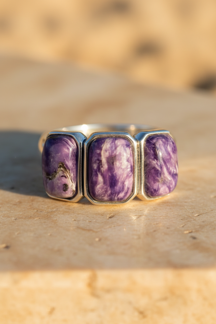 Three Stone Charoite Corrected Design Sunlight Background