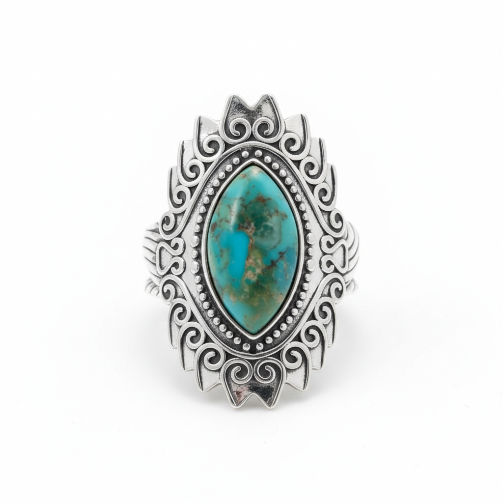 Turquoise Crown Ring White Background