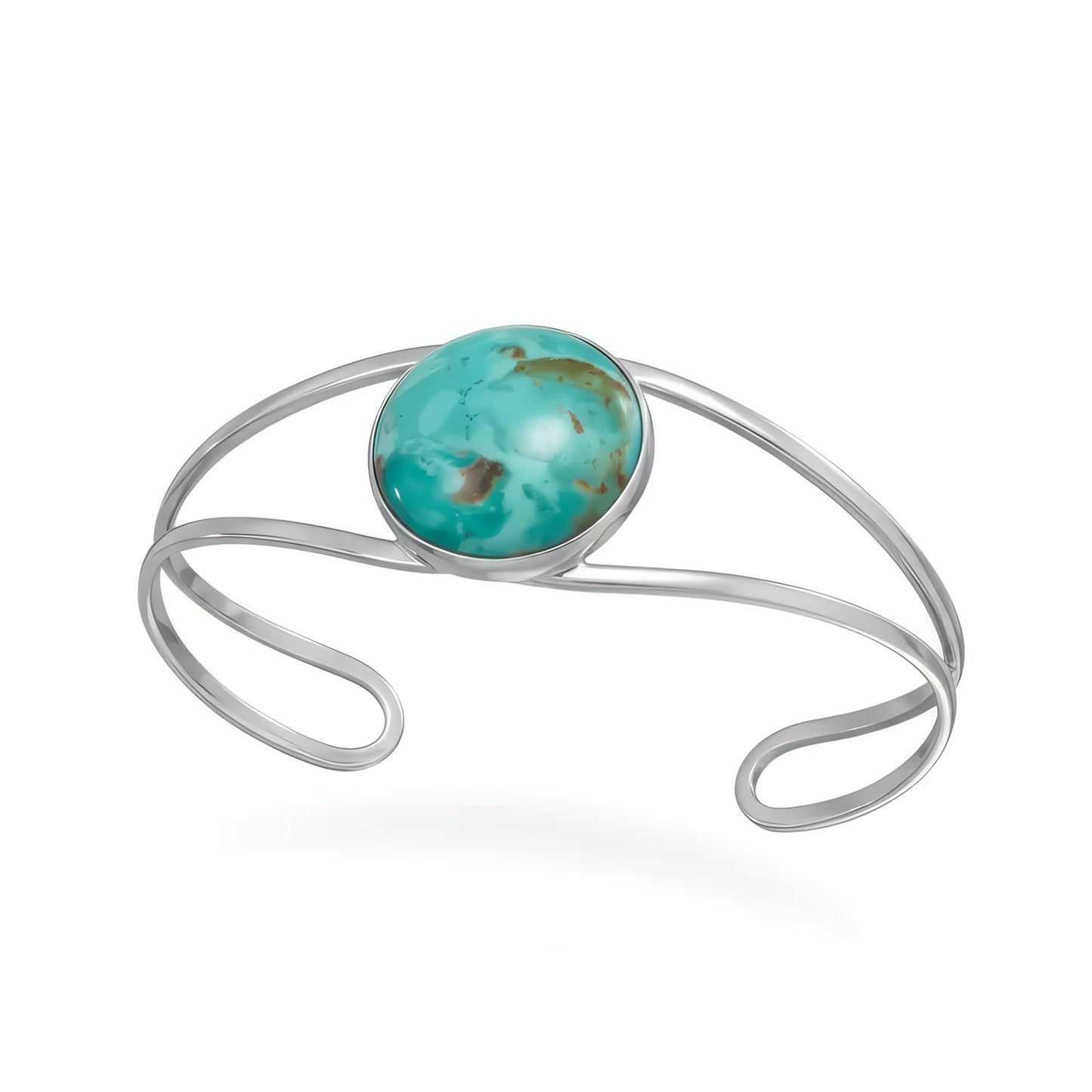 Turquoise Open Band Cuff Bracelet 925 Sterling Silver 18.5mm Round Stone
