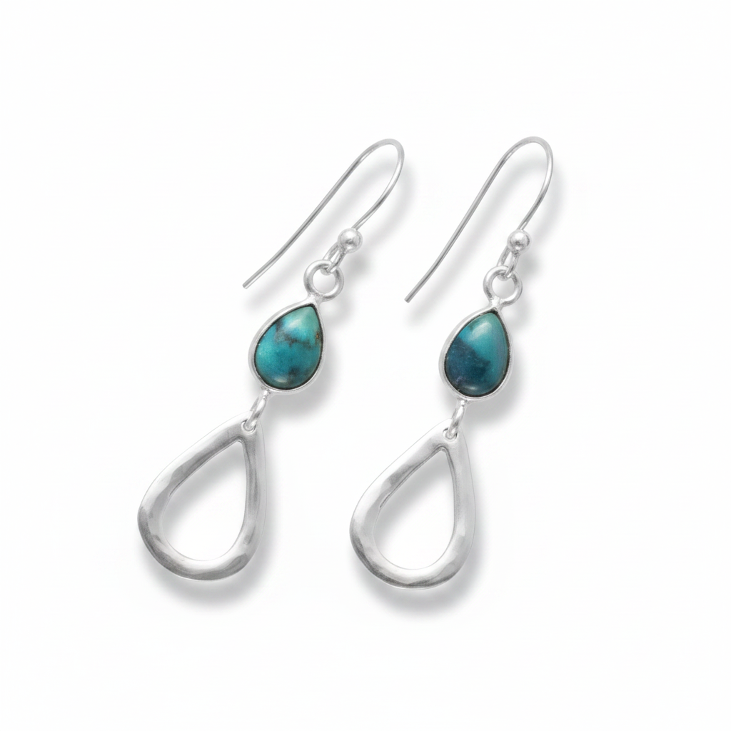 Turquoise Silver Dangle Earrings - White Background