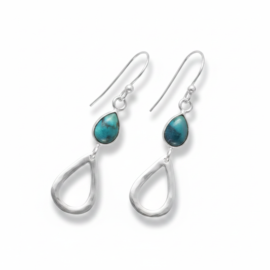 Turquoise Silver Dangle Earrings - White Background