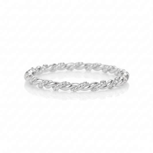 Twisted Rope Band Silver Ring Supplier Reference Pure White Background Tilted Reflection 1x1