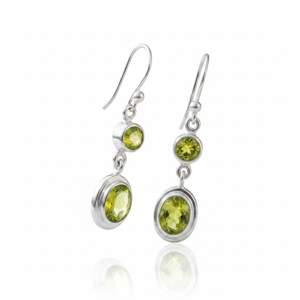 Two-Stone Peridot Dangle Earrings - White Background
