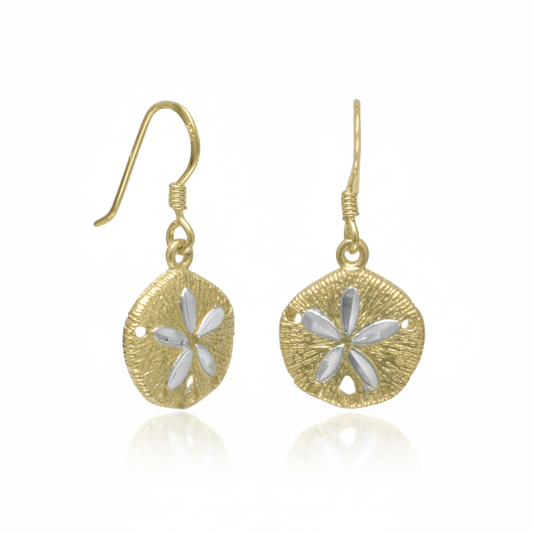 Two-Tone Gold Silver Sand Dollar Earrings - White Background