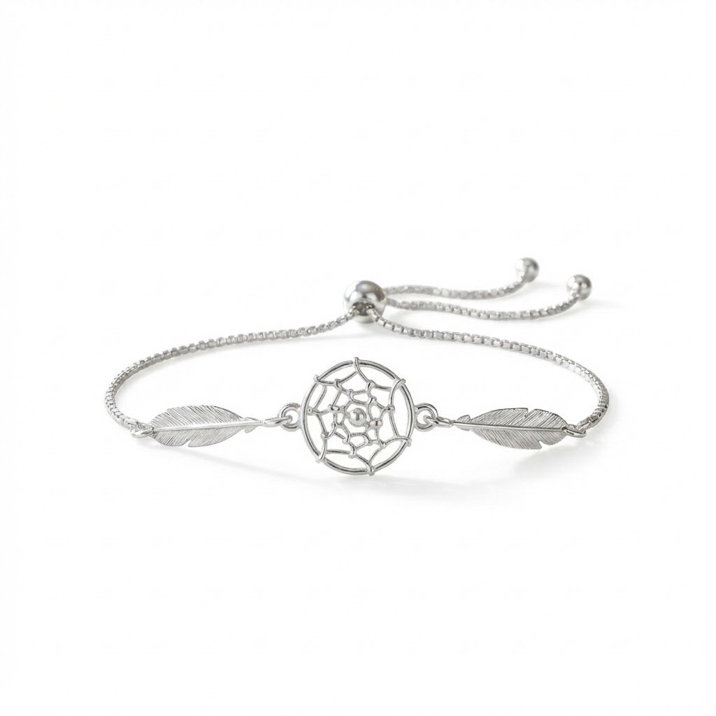 Dream Catcher Bolo Bracelet Rhodium Plated 925 Silver Italy Adjustable 10in