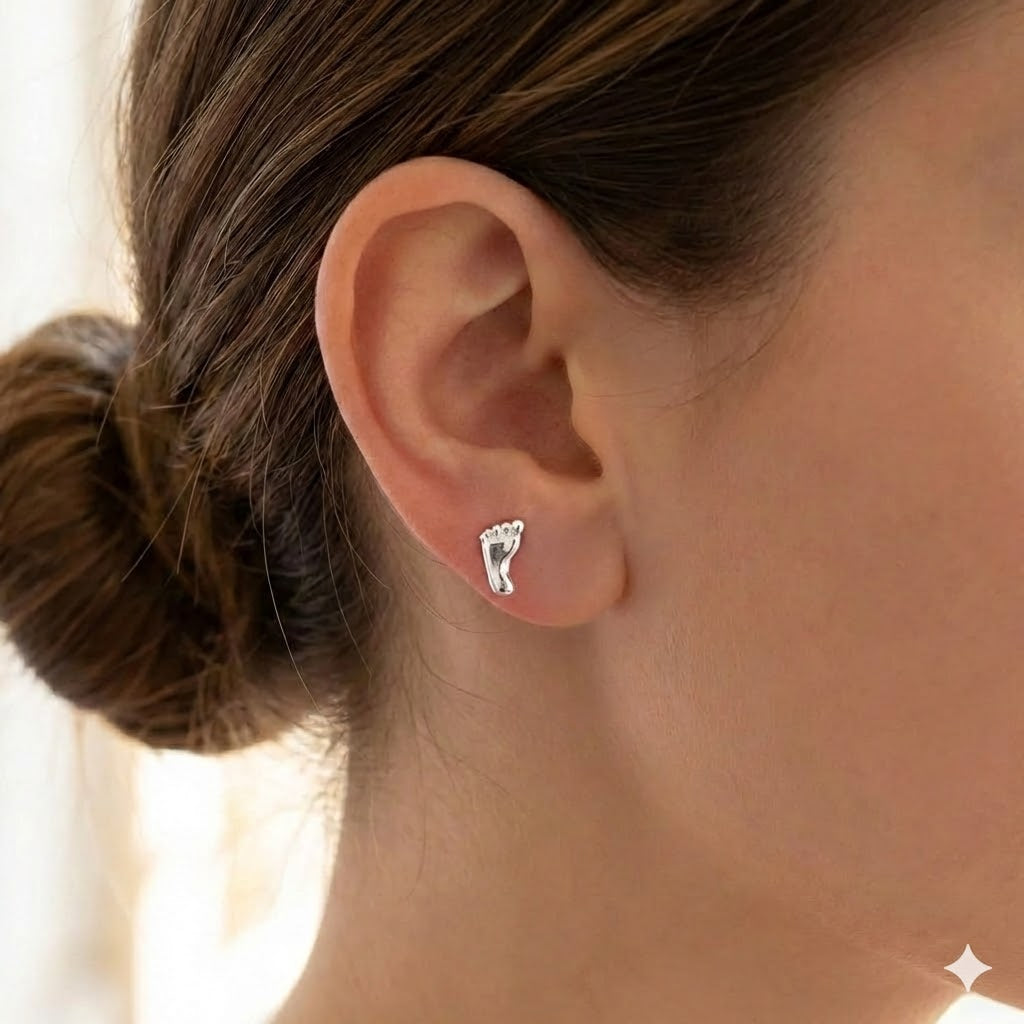 Happy Feet | Sterling Silver Left & Right Feet Stud Earrings | Made in USA