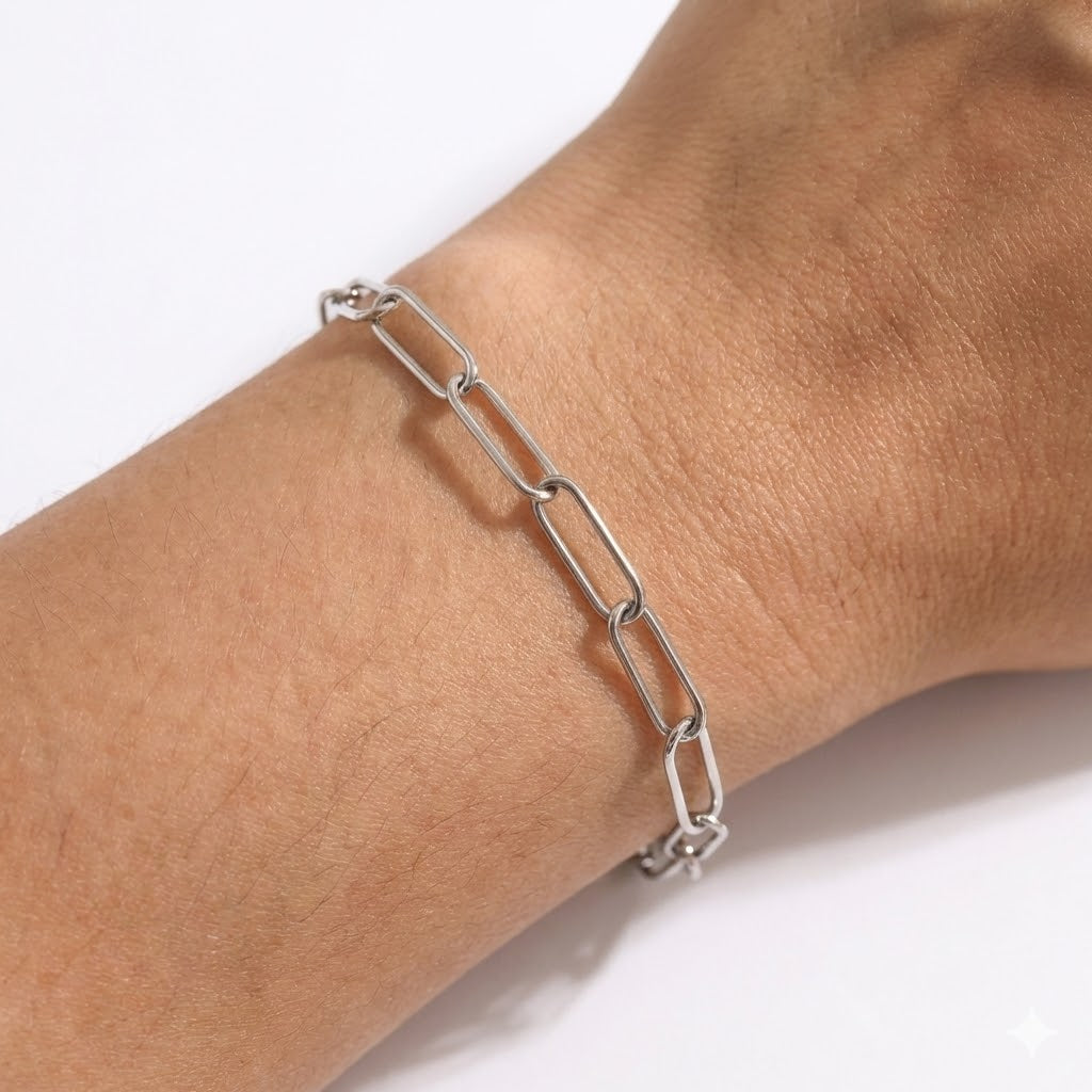 Mirror Link Luxe - Rhodium Plated Paperclip Chain Bracelet 8" | Tarnish-Resistant Sterling Silver